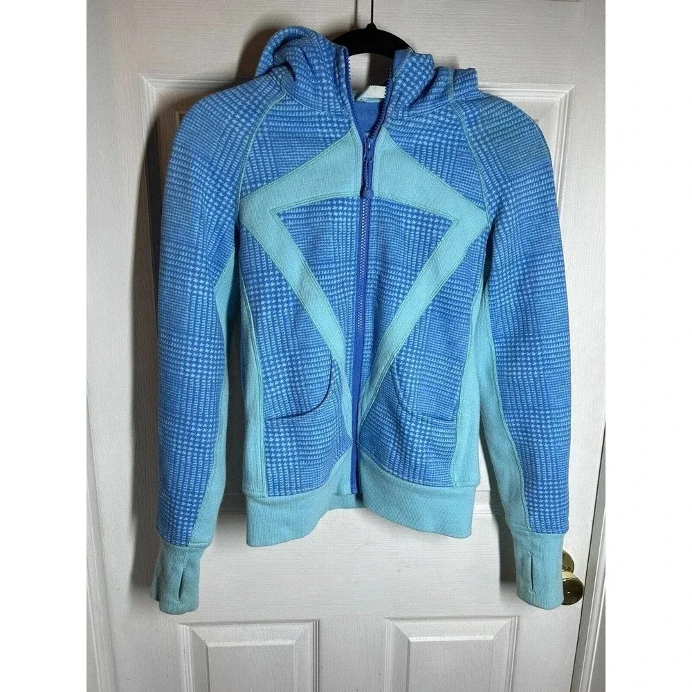 LULULEMON IVIVVA REMIX HOODIE jacket glen check angel blue porcelaine SIZE 12